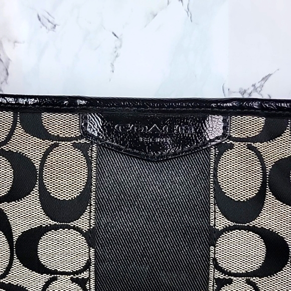 Vintage Authentic Coach Luxury Canvas Shoulder/ Crossbody Purse/Bag Black/Grey - Picture 6 of 16